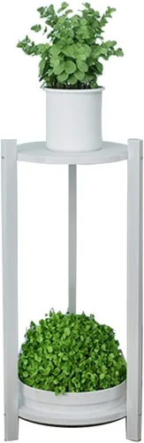 Vista 8 de Diseño de doble capa interior de soporte de flores,Soporte de maceta de madera maciza,Sala de estar Balcón Planta Soporte impermeable a prueba