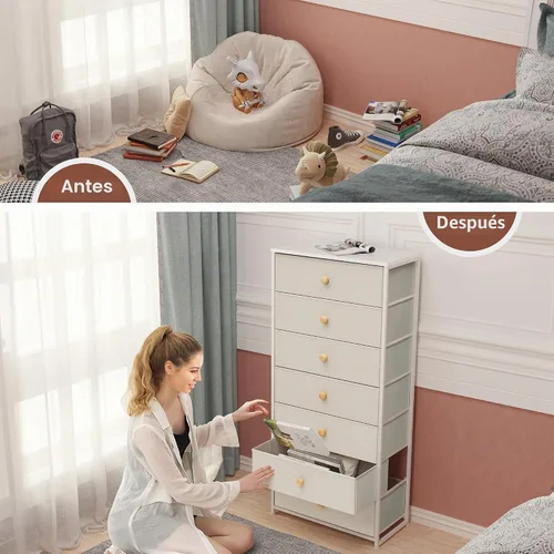Vista 8 de Crestlive Products Tocador alto, torre de almacenamiento de 7 cajones de tela, cómodas - Unidad organizadora vertical para dormitorio, pasillo