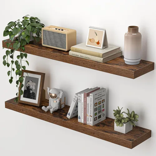 Vista 8 de Heimlove Estantes flotantes para pared, estante de 16 pulgadas para baño pequeño, almacenamiento montado y exhibición, estantes de madera para Negro