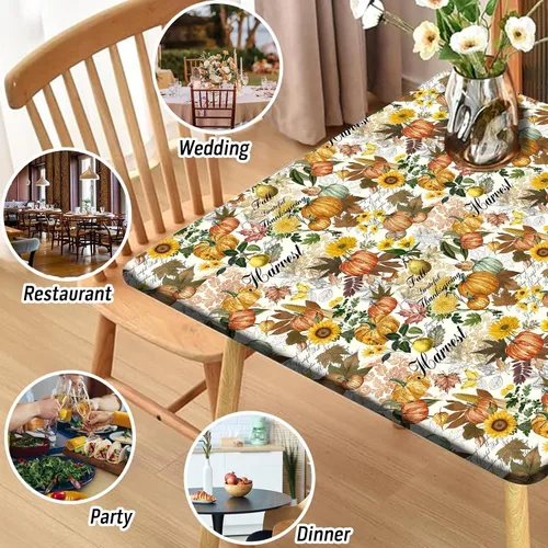 Vista 55 de Mantel redondo ajustable con mantel elástico para exteriores, manteles elásticos redondos para mesas, manteles impermeables y lavables
