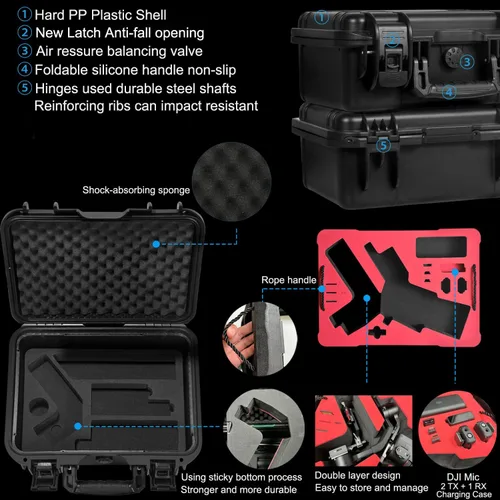 Vista 3 de Lekufee Funda rígida impermeable para DJI RS 3 Mini, estabilizador de cardán, micrófono 3/2/mini (2 TX + 1 RX), y más accesorios (solo funda)