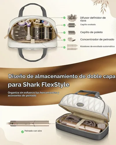 Vista 2 de Mancro Estuche de transporte para Shark FlexStyle, bolsa de viaje acolchada para herramientas para el cabello con alfombrilla resistente al calor