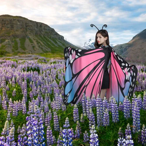 Vista 5 de PHAXCOO Butterfly Wings for Women Butterfly Shawl Fairy Ladies Cape Nymph Pixie Halloween Costume Accessory
