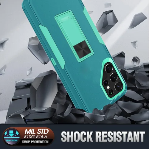 Vista 4 de Funda compatible con Samsung Galaxy S22 Ultra 5G, soporte magnético integrado, resistente híbrido de doble capa, a prueba de golpes, funda