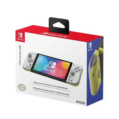 Vista 2 de HORI Nintendo Switch Split Pad Compact Light Gray Yellow - Ergonomic Controller for Handheld Mode - Officially Licensed by Nintendo