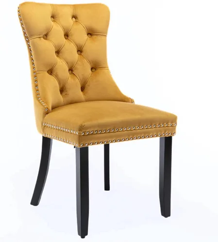 Vista 2 de Juego de 2 sillas auxiliares copetudas para comedor y cocina, con respaldo alto, tapizada de terciopelo contemporáneo de alta gama, con patas