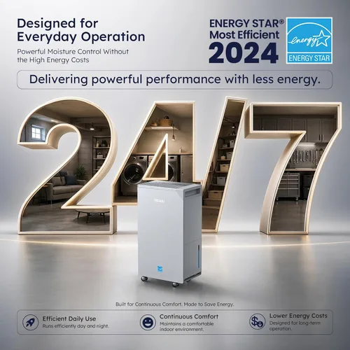 Vista 4 de Deshumidificador con certificado Energy Star, para 5000 sq. ft., máx. 12.5 gal, estándar: 8.75 gal, con manguera de drenaje, con control