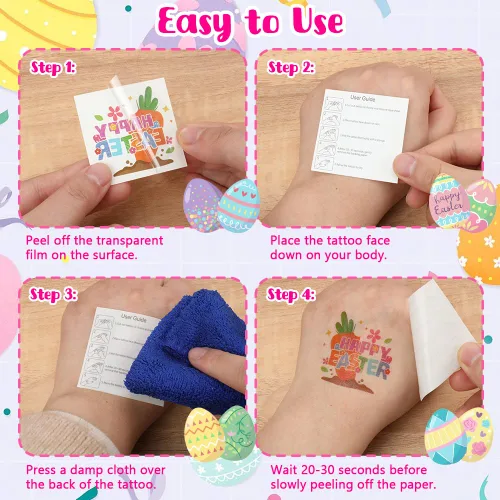Vista 4 de Relleno de cesta de Pascua para niños, 160 tatuajes temporales de Pascua para niños, calcomanías de tatuaje falsas de 2 pulgadas, rellenos de bolsas