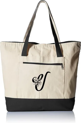 Vista 20 de TBF Bolsa de lona con cremallera grande personalizada con inicial, bolsas de regalo resistentes para mujer