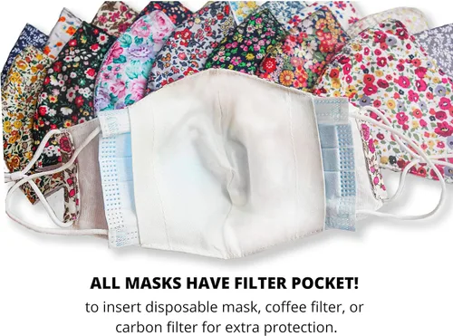 Vista 5 de Mascarillas reutilizables – 3 capas de tela 100% algodón para adultos, paquete de 30