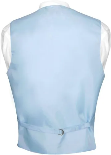 Vista 2 de Vesuvio Napoli Conjunto de corbata y chaleco de vestir para hombre de color rosa sólido para traje o esmoquin Azul bebé
