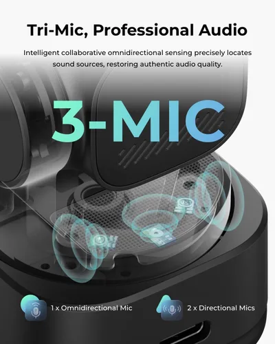 Vista 4 de OBSBOT Tiny 3 Lite - Cámara web 4K de audio espacial con IA - Cámara PTZ compacta de seguimiento de IA con sensor de 1/2 pulgada, Tri-Mic, control