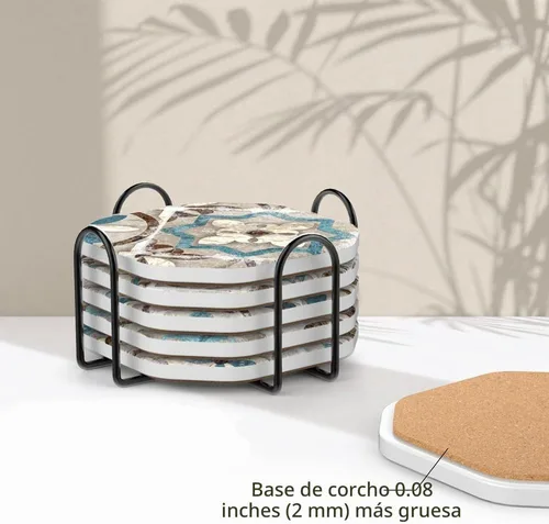 Vista 5 de UMIRRO Posavasos para decoración de mesa de café, posavasos rústicos retro bohemios de granja, tapetes absorbentes para tazas para mesa de madera