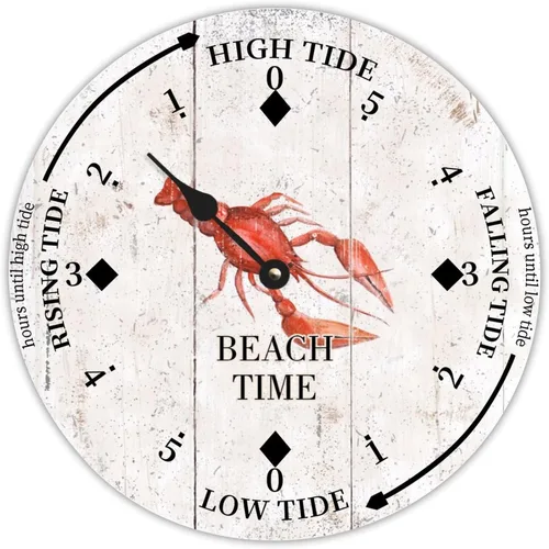 Vista 11 de Reloj de marea vintage de playa, hora de playa, cangrejo oceánico, reloj de madera, reloj de marea de madera, reloj de marea alta y baja, reloj