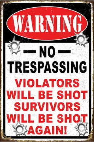 Vista 9 de Cartel divertido de No Trespassing con texto en inglés «We Are Tired of Hiding the Bodies», letrero decorativo de pared para garaje, granja, jardín