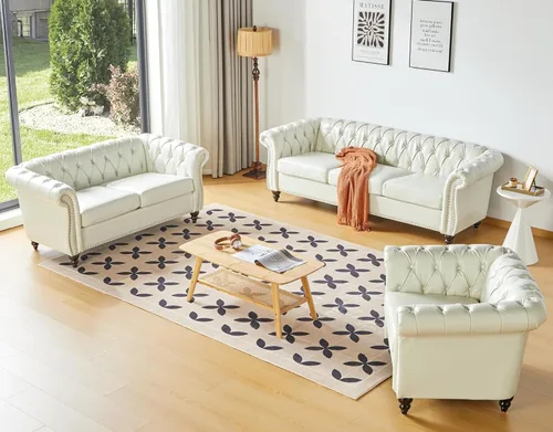 Vista 18 de AVZEAR Juego de sofá modular de 2 piezas para sala de estar, sofá tapizado, moderno juego de sofás estilo con botones acolchonados, sofá Beige