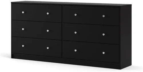 Vista 3 de Home Square Juego de dormitorio de 2 piezas con cómoda doble de 6 cajones y mesita de noche de 1 cajón en negro