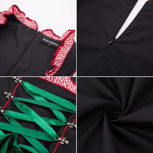 Vista 7 de Vestido de tirolesa alemán para mujer joven disfraz bávaro de Oktoberfest para carnavales de 3 piezas