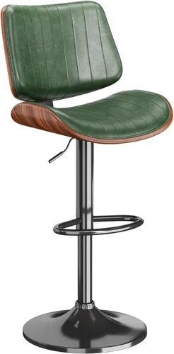 Vista 35 de Juego de 1 taburetes de bar giratorios de madera curvada ajustables para encimera de cocina, moderna silla de bar tapizada de piel sintética