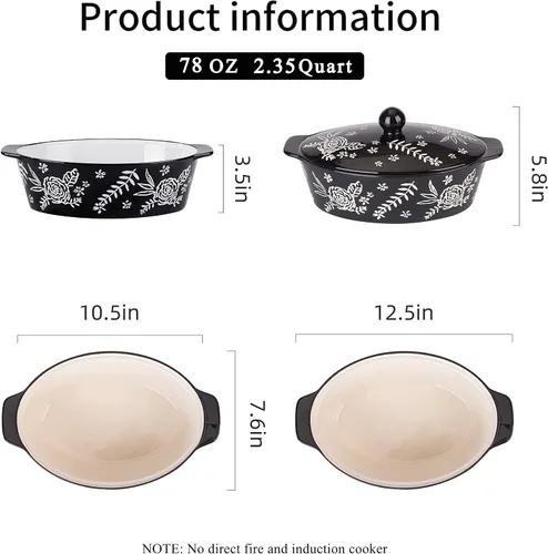 Vista 7 de Wisenvoy Cacerola con Tapa - Plato para Cazuela y Horno de Cerámica
