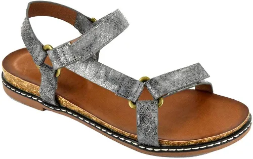 Vista 2 de Corkys Womens Melanie Metallic Flat Null Sandals Casual - BrownSilver