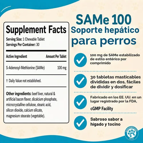 Vista 5 de Wanderfound Pets Same 100 soporte hepático para perros – Mismo suplemento hepático S-adenosil-L-metionina para apoyo hepático y cerebro – Sam E
