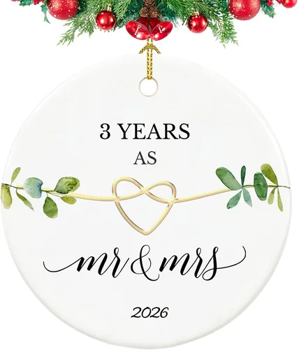 Vista 10 de Adorno de primer aniversario, regalos para el primer aniversario, regalos de boda de primer año para pareja, ella, él, adorno de cerámica de 2.9