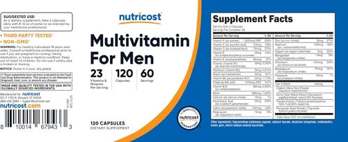 Vista 6 de Nutricost Multivitamínico para hombres, 120 cápsulas, vitaminas y minerales para el hombre saludable