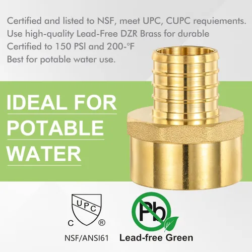 Vista 3 de Paquete de 2 adaptadores hembra Pex X 1 pulgada FIP de 1 pulgada, tubo Pex de 1 pulgada a rosca hembra NPT de 1 pulgada, puerto completo, sin plomo