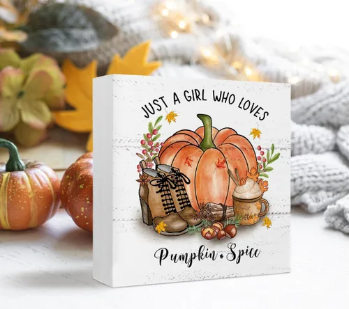Vista 2 de Just a Girl Who Loves Calabaza Calabaza Calabaza Otoño Taza Café Caja Caja Cartel Decoración de Escritorio Rústico Otoño Temporada Acción de Gracias