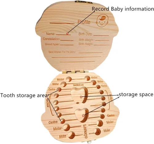 Vista 2 de Caja de recuerdo de dientes de bebé, caja de dientes de hadas, caja de dientes de madera, caja de almacenamiento de recuerdos de bebé, protector