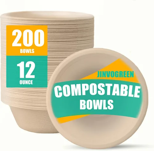 Vista 13 de JINVOGREEN 200 Unidades cuencos de papel de 8 onzas, pequeños cuencos desechables compostables, cuenco de bagazo de caña de azúcar biodegradable