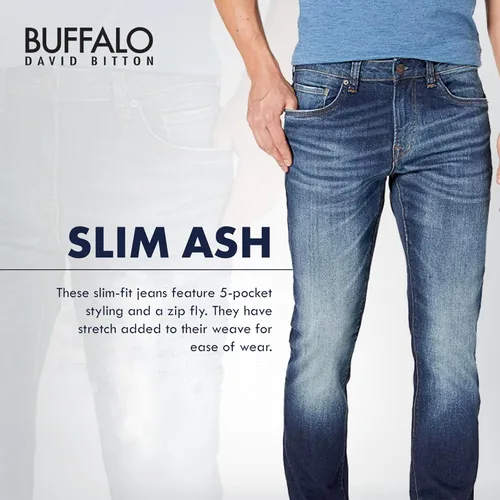 Vista 5 de Buffalo David Bitton - Vaqueros ajustados de Ash para hombre Auténtico lavado.
