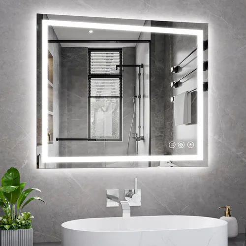 Vista 12 de Koonmi Espejo de baño LED 38x26 con luz, antivaho y 3