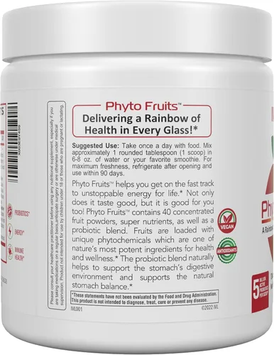 Vista 3 de IVL - Phyto Fruits Superfood Powder - Apoya la energía - Digestivo y probiótico - Antioxidante - Vegano - 40 frutas y nutrientes más 6 cepas