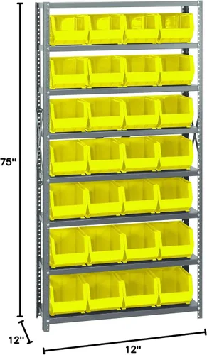 Vista 350 de Quantum QSBU-245BK Heavy Duty Shelving Unit with (7) Shelves and (24) QUS245 Black Bins for Garage Warehouse Storage Distribution 400 lb Load