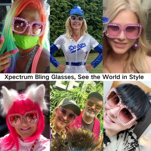 Vista 6 de Xpectrum Gafas de sol de cristal brillantes cuadradas extra grandes con diamantes de imitación