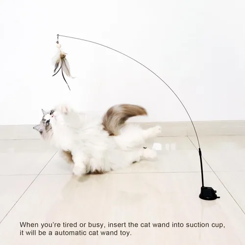 Vista 6 de TTcat Juguetes de varita para gatos con ventosa, juego interactivo de simulación de pájaro para gatos, juguetes para gatos, alambre de acero