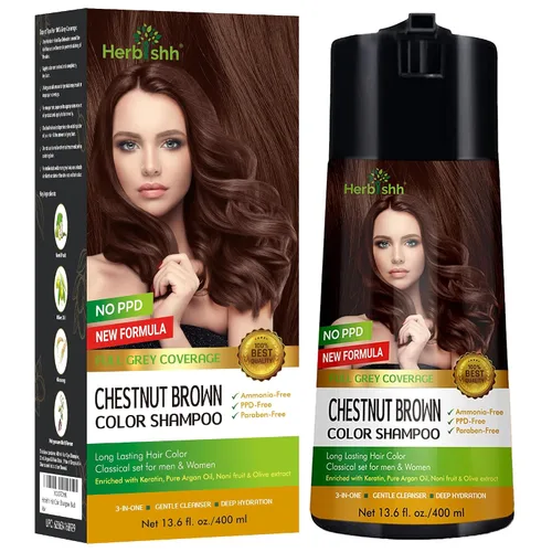 Vista 11 de Herbishh Champú de color para cabello gris – Fórmula enriquecida con queratina y flor de forro polar tubérculo – Cobertura total de canas, fácil