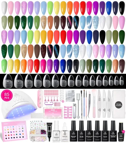 Vista 15 de Beetles - Kit de esmalte de uñas de gel con luz UV, 80 unidades, 55 colores Color Enchantment with Everything Base Top Coat Beginner Starter at