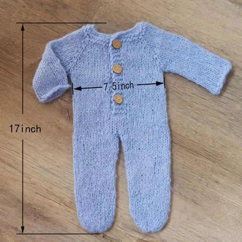 Vista 3 de Zeroest Conjunto de punto de ganchillo para sesión de fotos para niño recién nacido, gorro de oso con pies, mameluco con pies, para fotografía