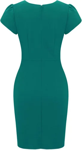 Vista 4 de Moyabo Vestido ajustado de manga corta para mujer cuello redondo lazo en la cintura casual fiesta trabajo cóctel