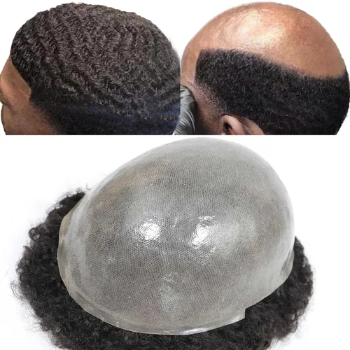 Vista 13 de HAPPY&CC Manejar cabello afro unidad negro hombres cabello humano toupee peluca francesa encaje pieza de pelo sistema de reemplazo para hombres #1