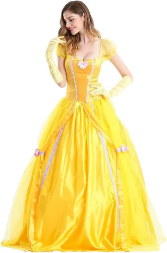 Vista 5 de IBTOM CASTLE Disfraz de princesa para mujer vestido largo de fiesta con guantes