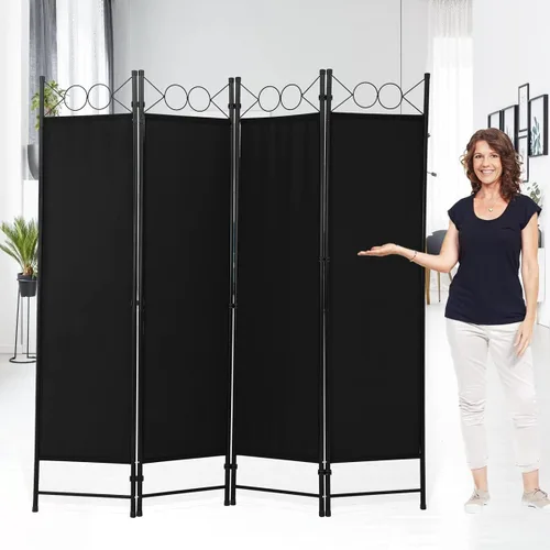 Vista 9 de Divisores de habitación y pantallas plegables de privacidad, 4 paneles de 68 pulgadas de alto, marco de acero portátil y tela para separar la Beige
