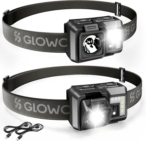 Vista 8 de Linterna frontal LED recargable, linterna súper brillante con luz roja Motion sensor head lights for forehead, 5 modes, lightweight & waterproof