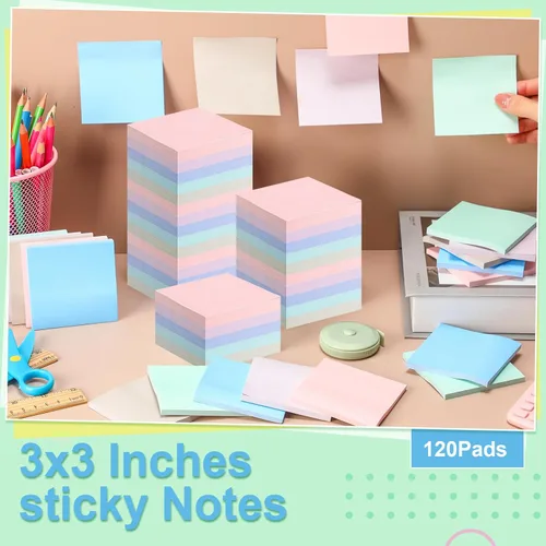 Vista 4 de Fainne Paquete de 120 notas adhesivas a granel de 3 x 3 pulgadas, bloc de notas autoadhesivas de papel multicolor para suministros escolares