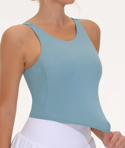 Vista 3 de THE GYM PEOPLE Brasier deportivo sin mangas para mujer, para entrenamiento, correr, yoga, recortado, con relleno extraíble