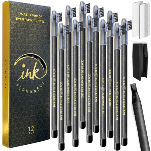 Vista 2 de Ink Permanent Lápices impermeables para mapeo de cejas para maquillaje permanente, microcuchillas y cuchillas, aplicaciones de henna, juego de Negro