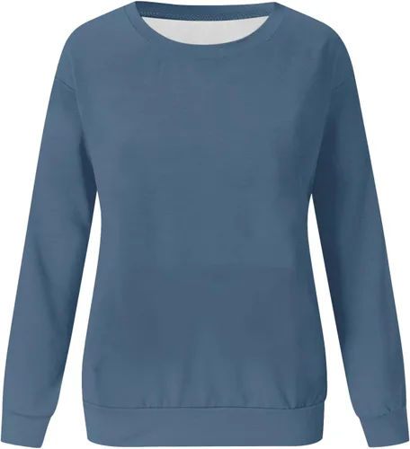 Vista 4 de Sudadera casual de manga larga para mujer, color liso, cuello redondo, ligera, a la moda